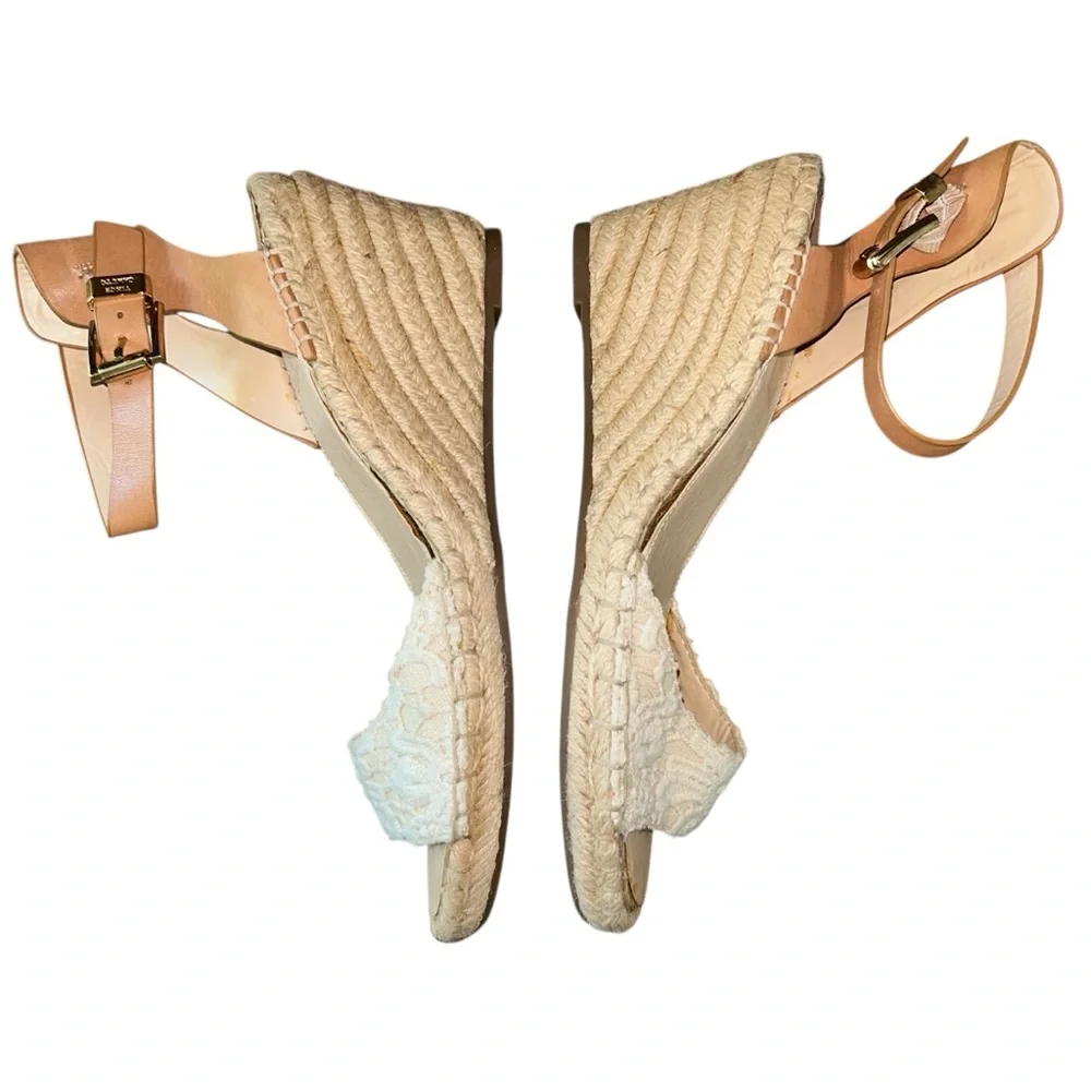 Vince Camuto Tesa Espadrille Wedge Sandals Cream Lace Leather Ankle Strap 9‎ 39